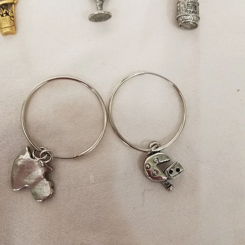 Wine themed Glass Charms Mixed Colors Excellent Beaded‎ Metal 9pc Set